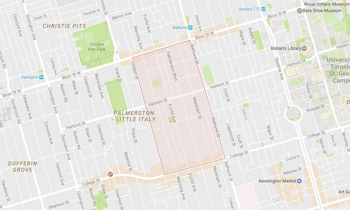Mapa Palmerstona susjedstvu Torontu