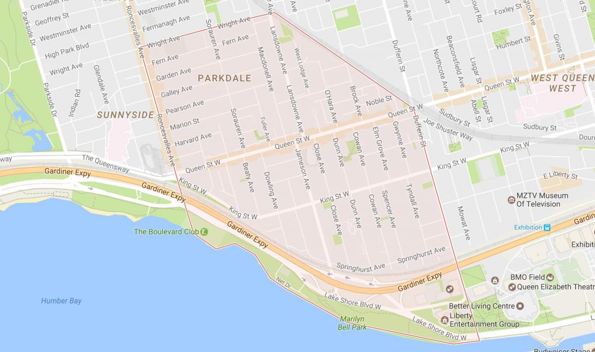 Mapa Parkdaleu susjedstvu Torontu