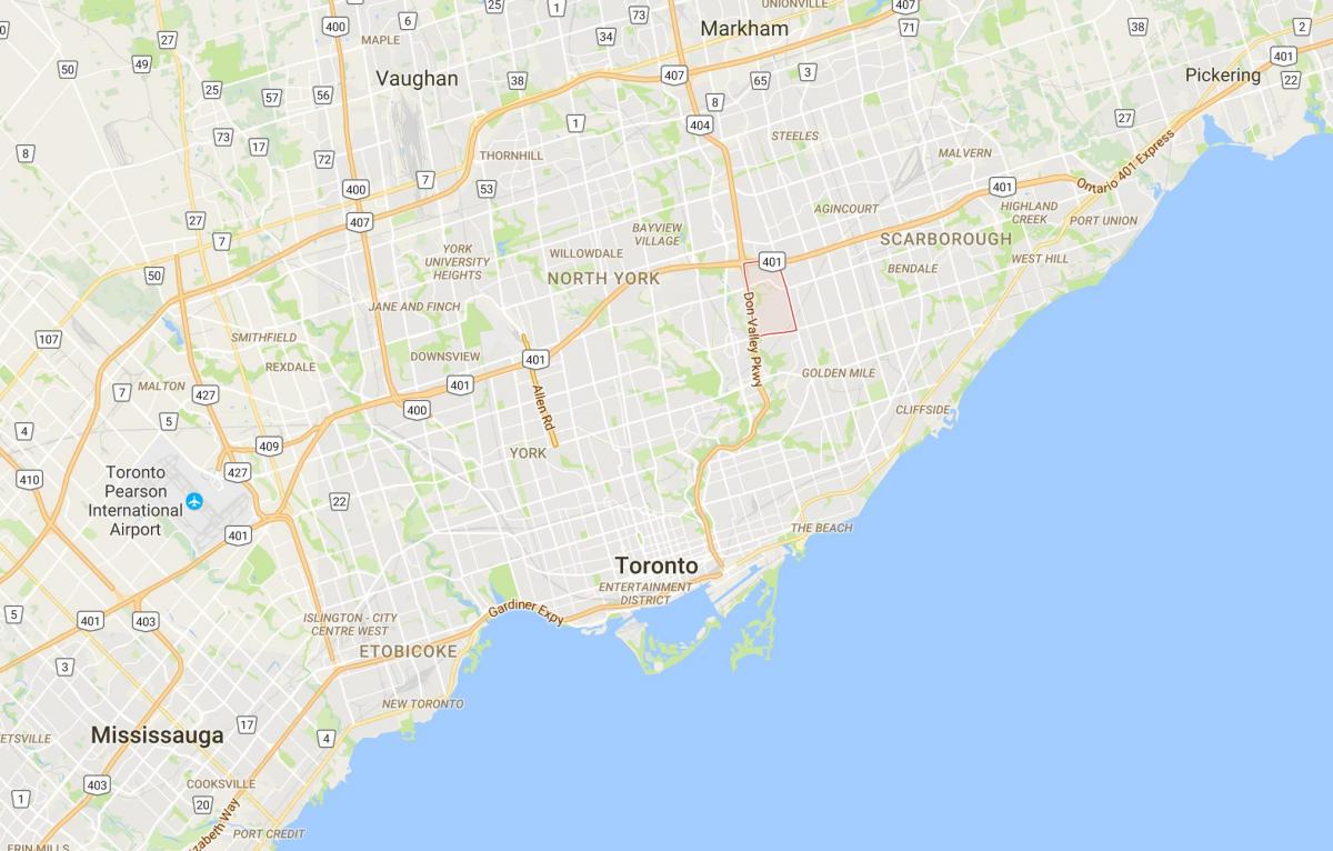 Mapa Parkwoods distriktu Torontu
