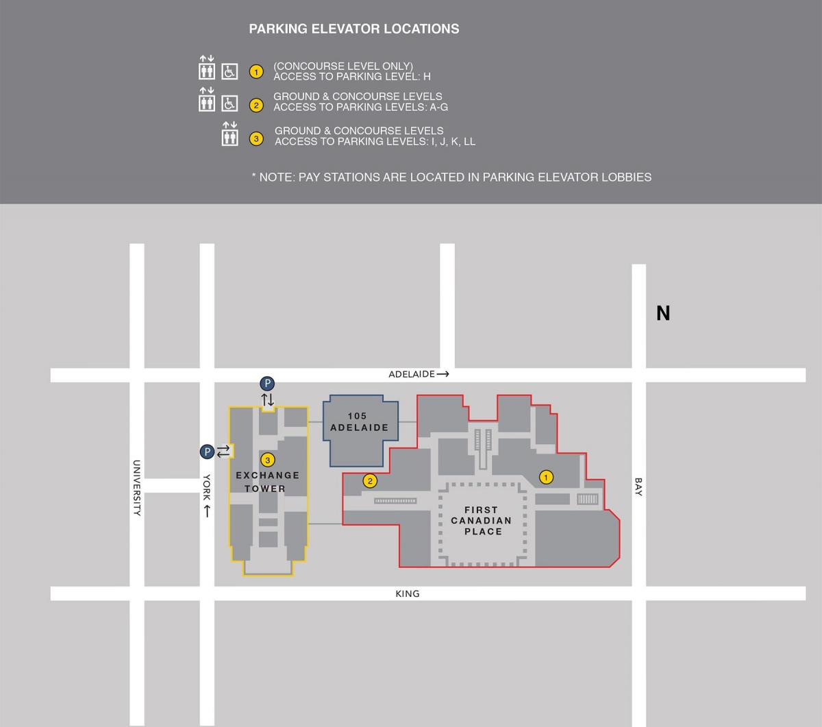 Mapa Prve kanadske mjesto Torontu parking