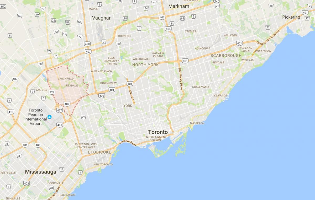 Mapa Rexdale distriktu Torontu