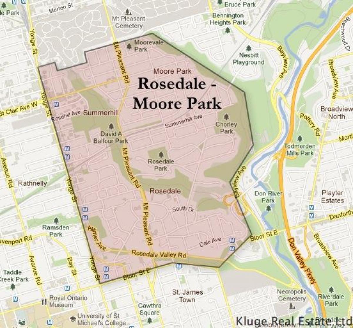 Mapa Rosedale Moore Park Torontu