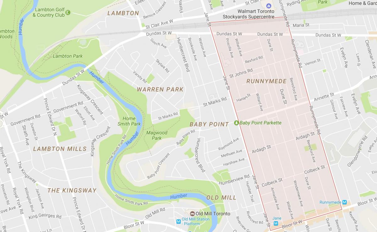 Mapa Runnymedeu susjedstvu Torontu