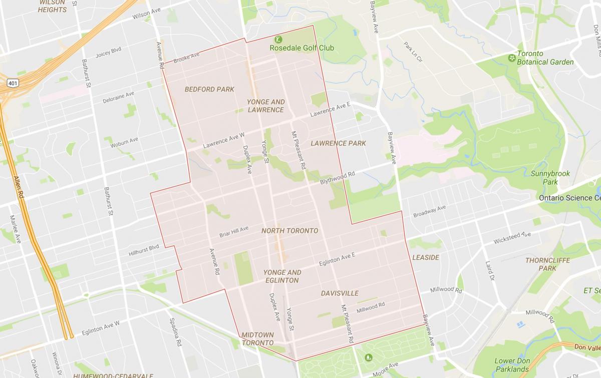 Mapa na Sjever susjedstvu Torontu