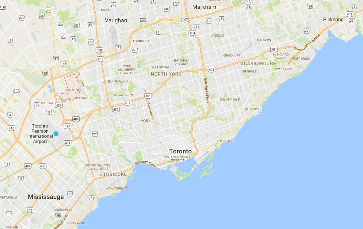 Mapa Smithfielddistrict Torontu