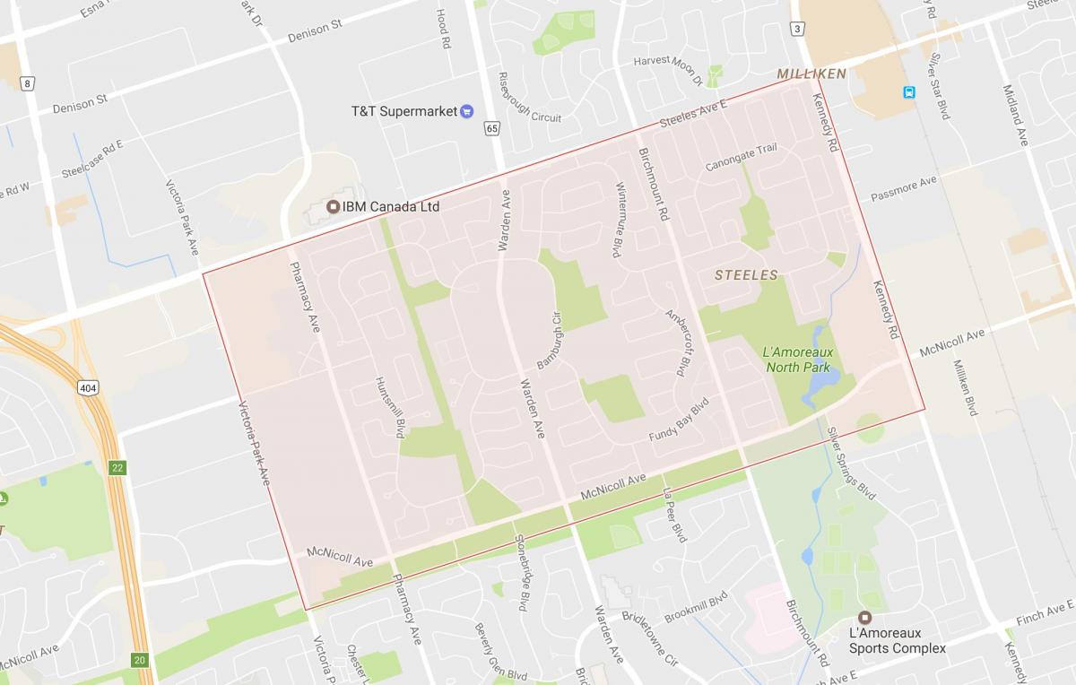 Mapa Steeles susjedstvu Torontu