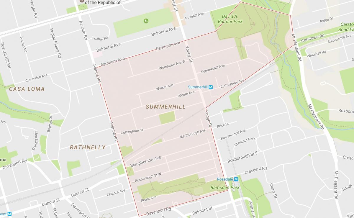 Mapa Summerhill susjedstvu Torontu