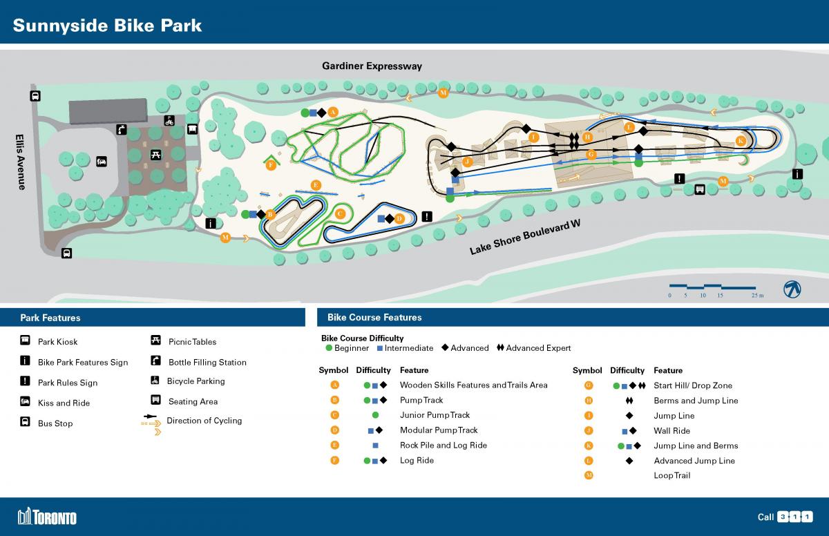 Mapa Sunnyside Bicikl Park Torontu