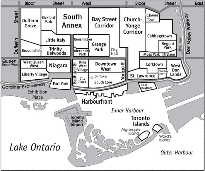 Mapa Susjedstvu Južno Jezgro Torontu