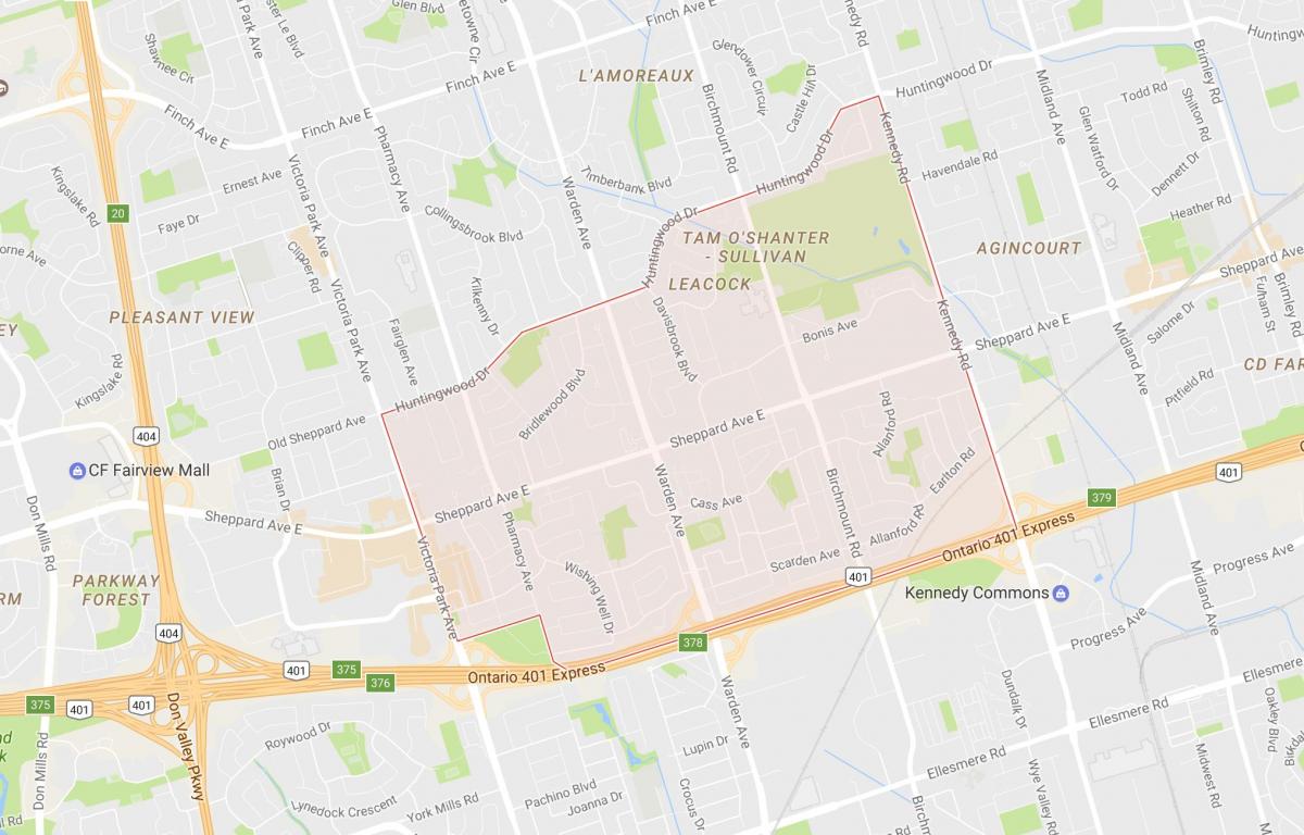 Mapa Tam O'Shanter – Sullivan susjedstvu Torontu