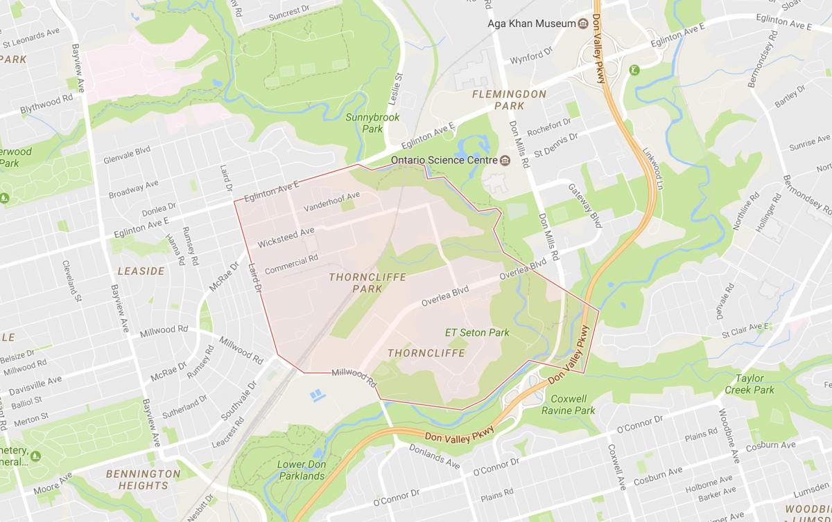 Mapa Thorncliffe Park susjedstvu Torontu