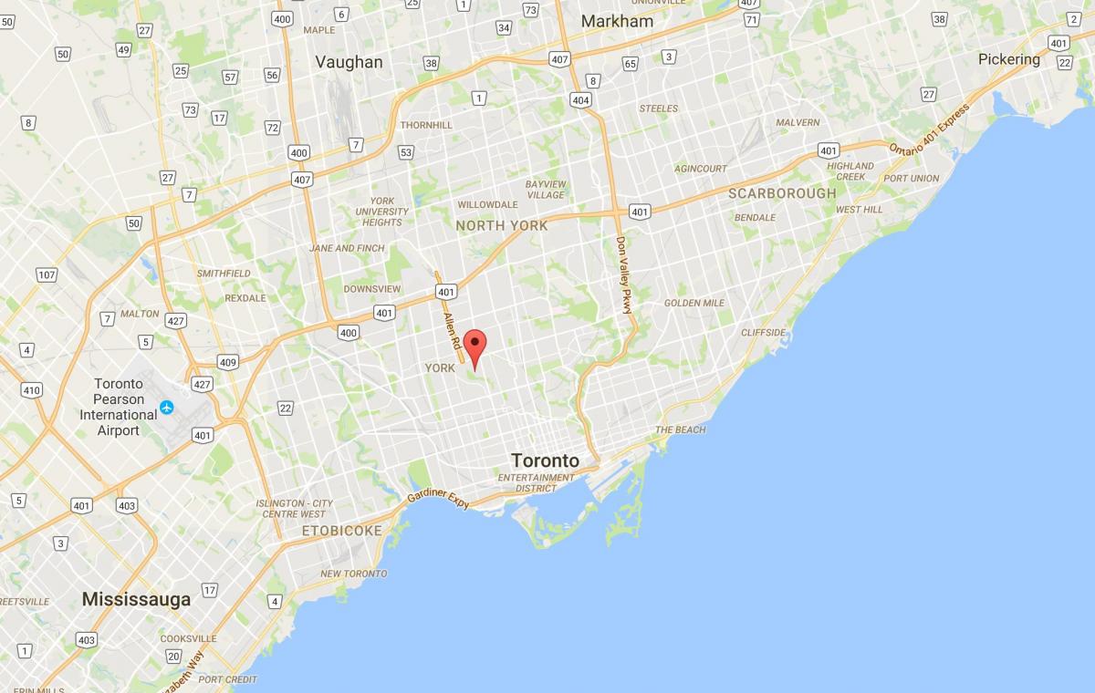 Mapa Tichester distriktu Torontu