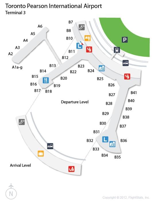 Kartu za Toronto Pearson terminal Međunarodnog aerodroma u 3