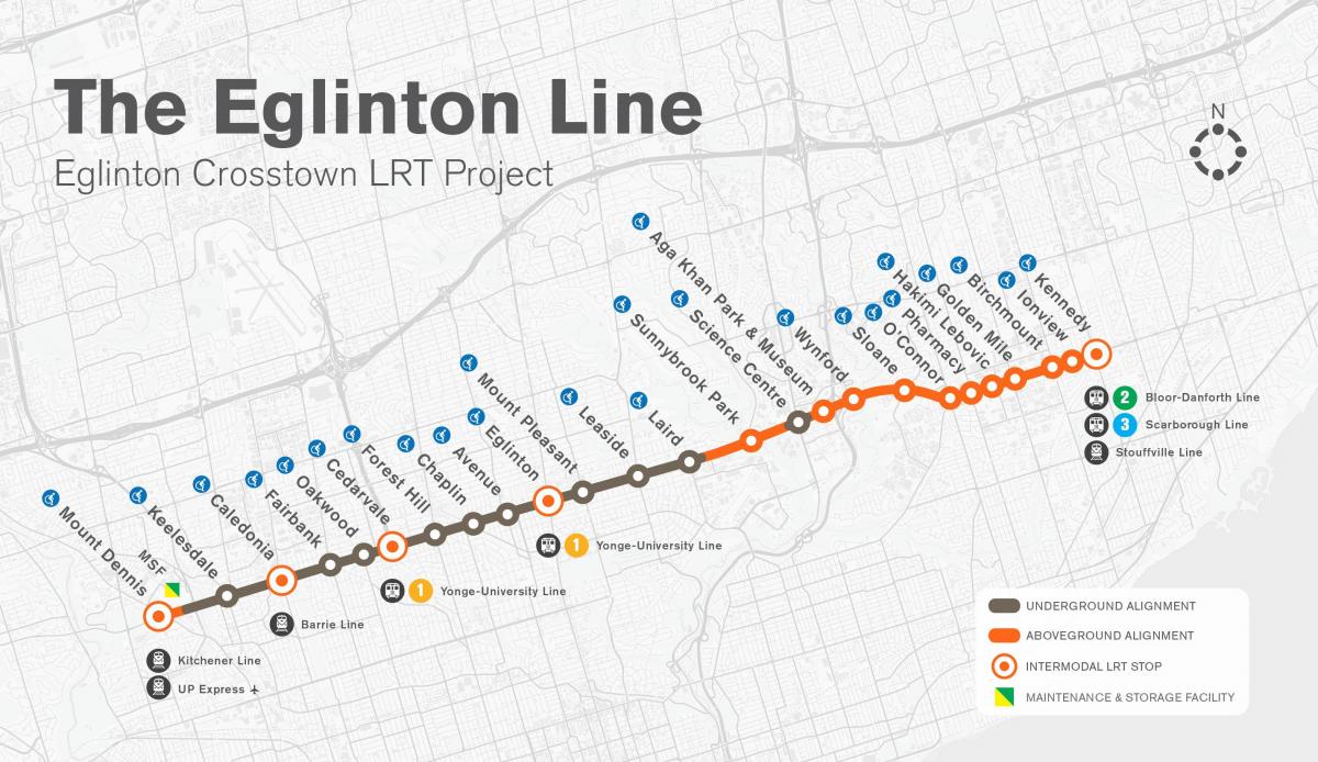 Kartu za Toronto podzemnoj Eglinton liniju projekt