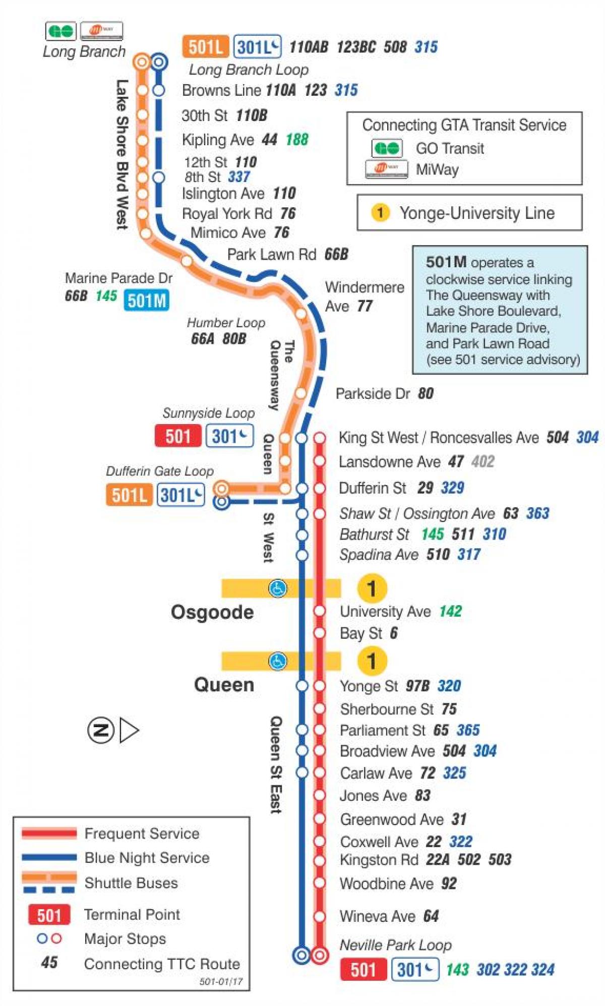 Mapa tramvaj liniju 501 Kraljicu
