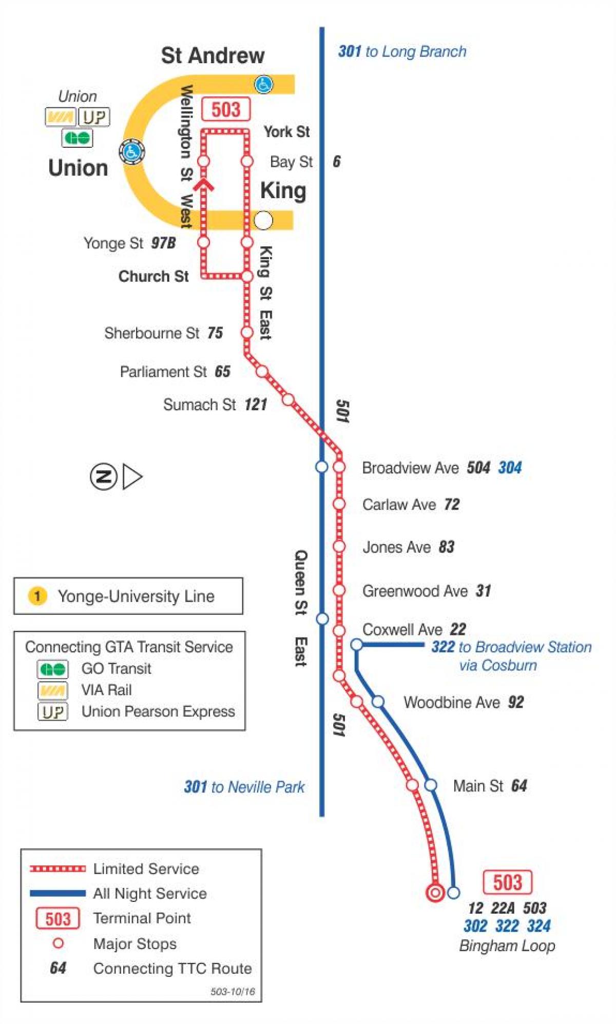 Mapa tramvaj liniju 503 Kingston Put