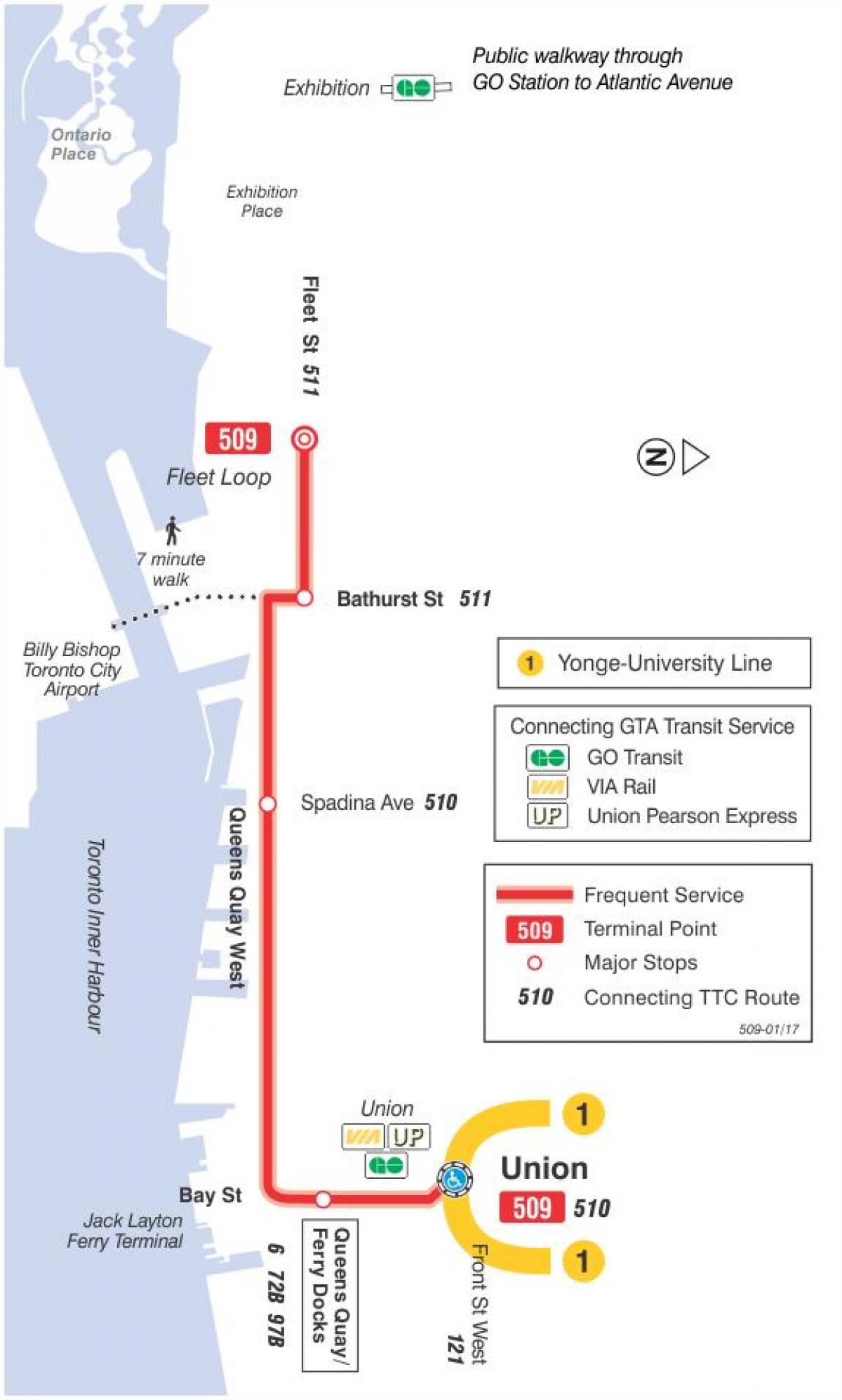 Mapa tramvaj liniju 509 Harbourfront