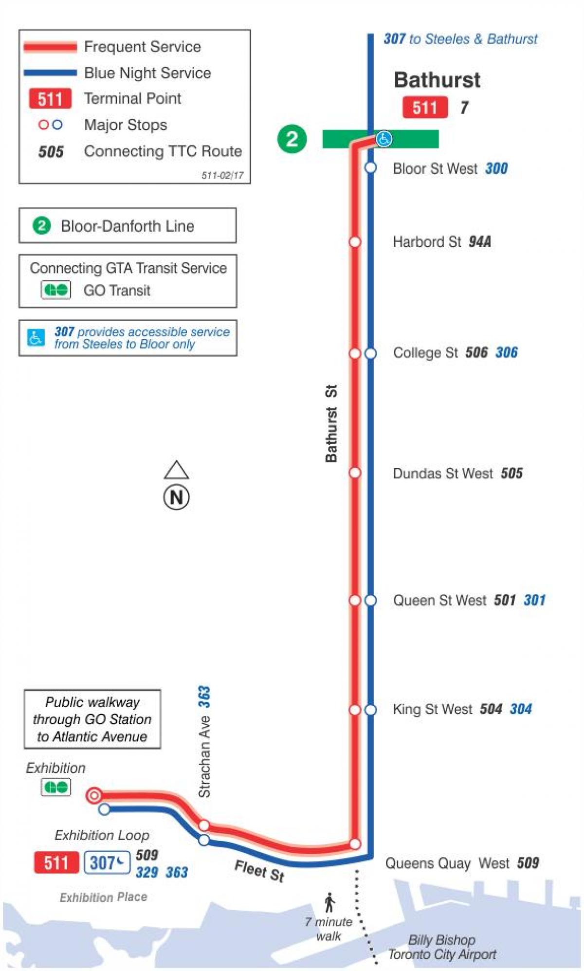 Mapa tramvaj liniju 511 Bathurst