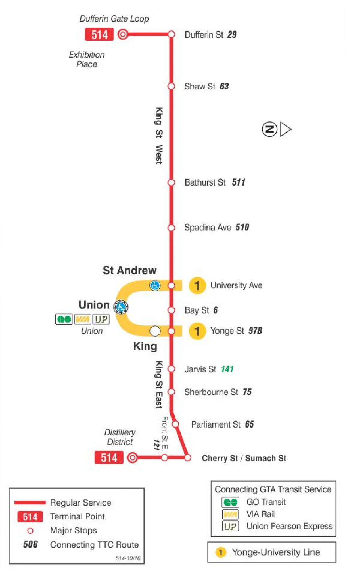 Mapa tramvaj liniju 514 Cherry