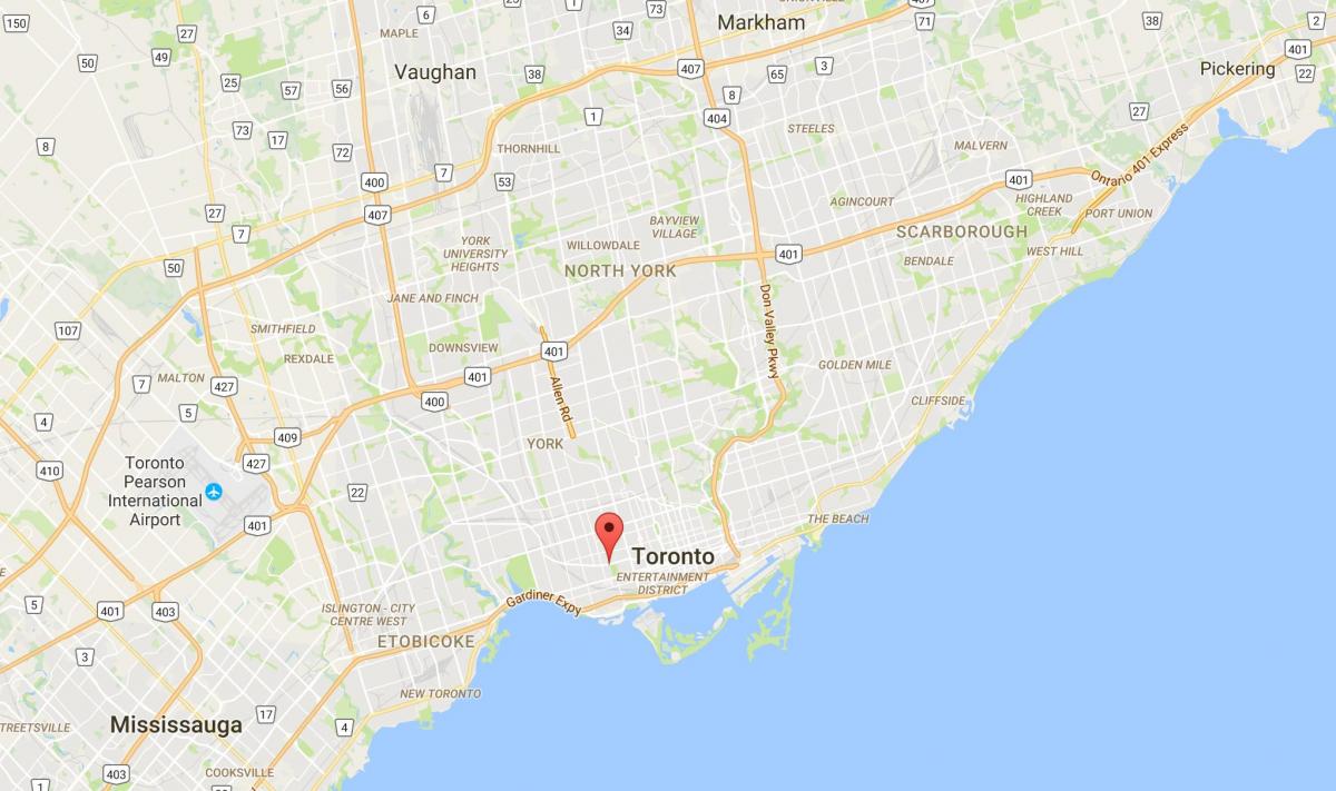 Mapa Trinity–Bellwoods distriktu Torontu