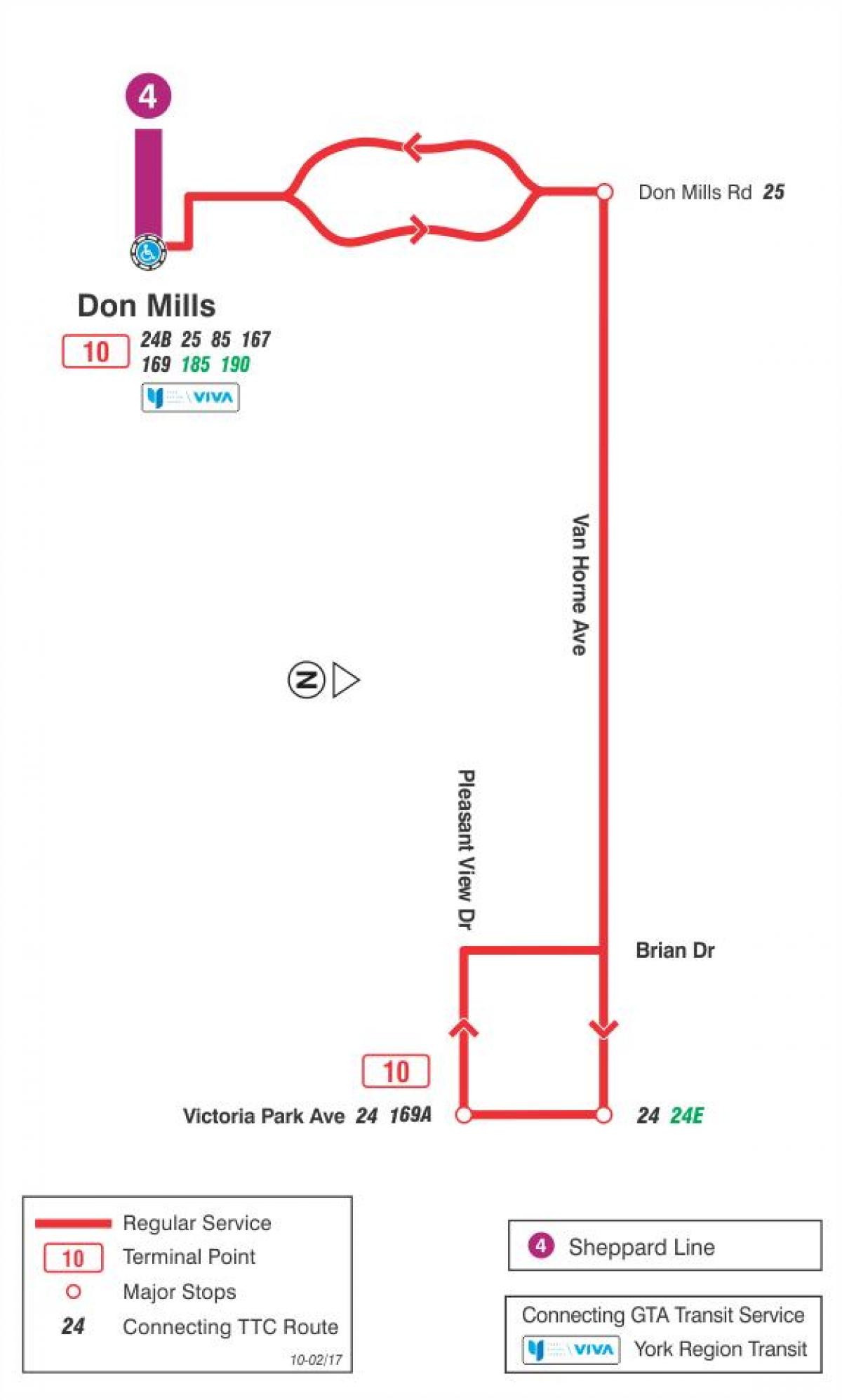 Mapa TTC 10 Van Horne autobusnu rutu Torontu