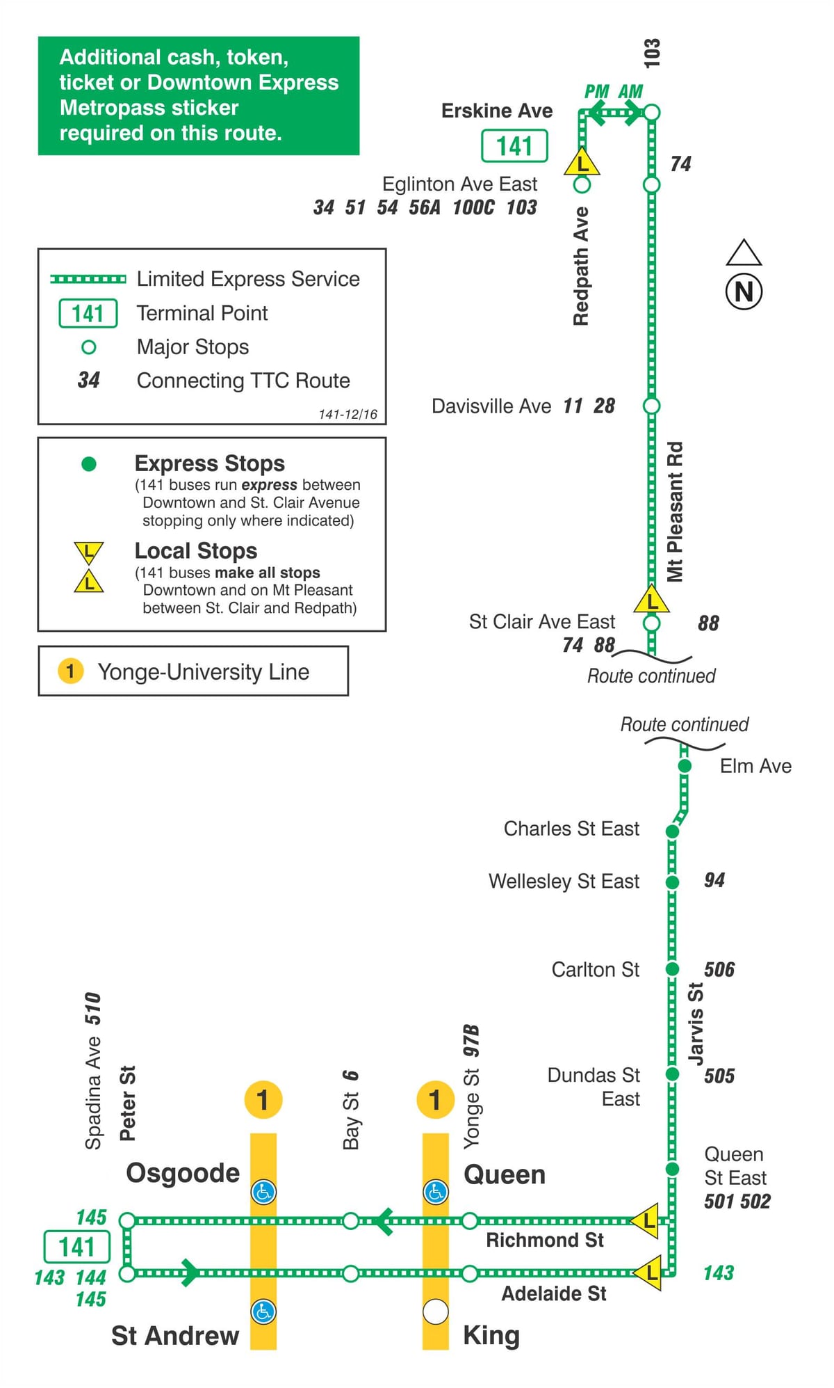 Mapa TTC 141 u Centru / Planini Prijatno Ekspresni autobus put Torontu