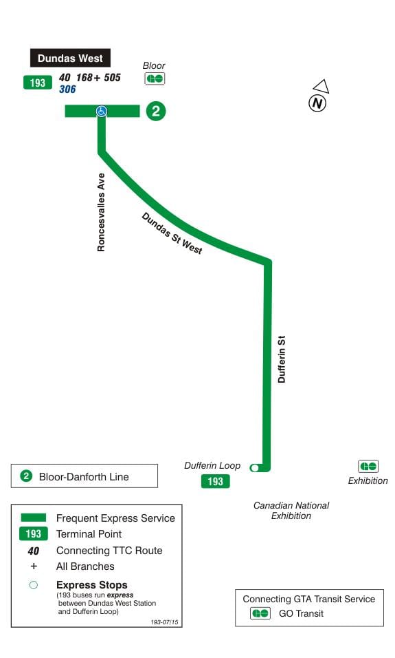 Mapa TTC 193 Izložba Raketa autobusnu rutu Torontu