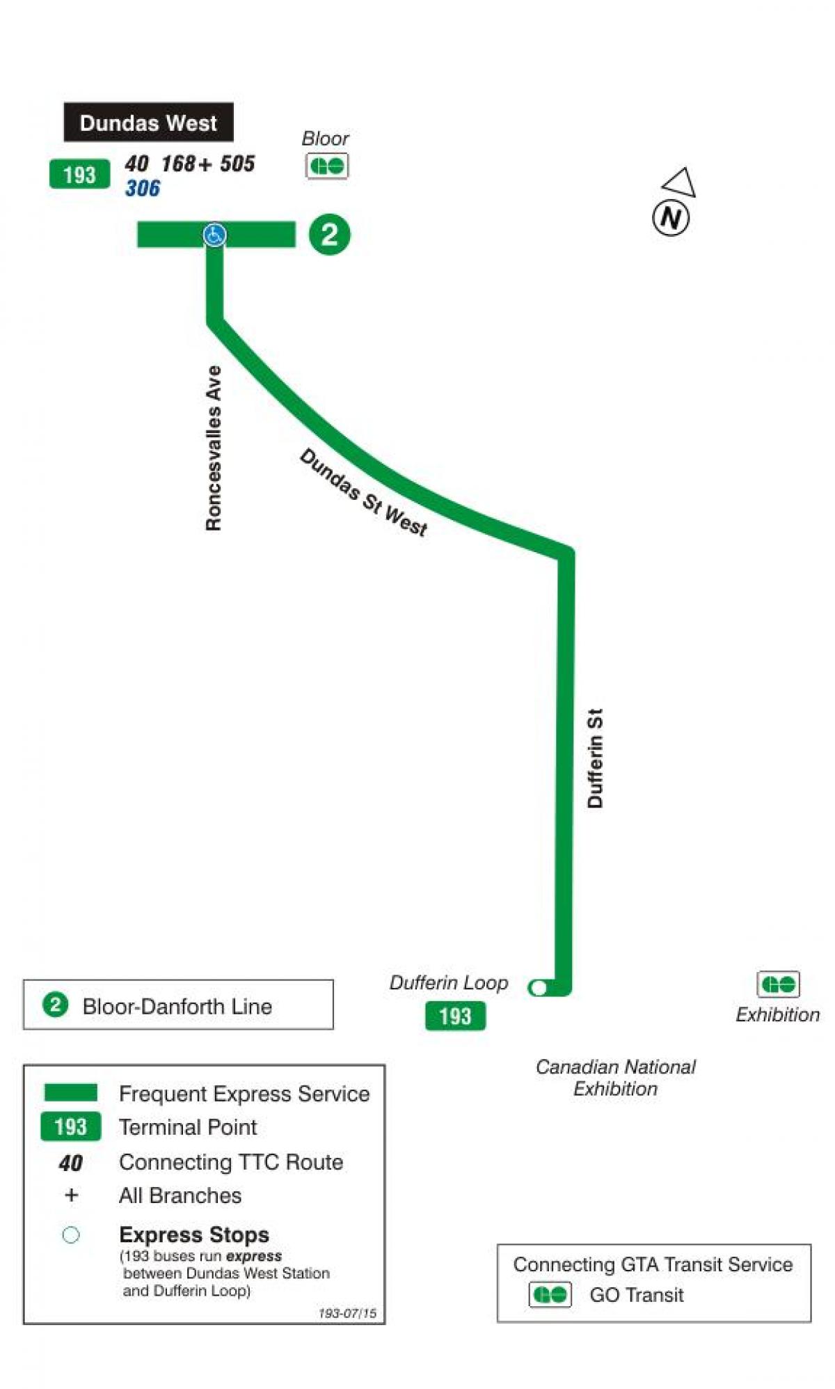 Mapa TTC 193 Izložba Raketa autobusnu rutu Torontu