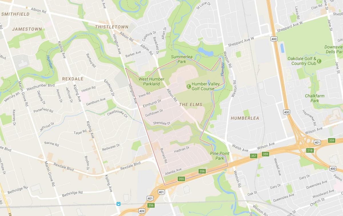 Mapa Brijestova susjedstvu Torontu