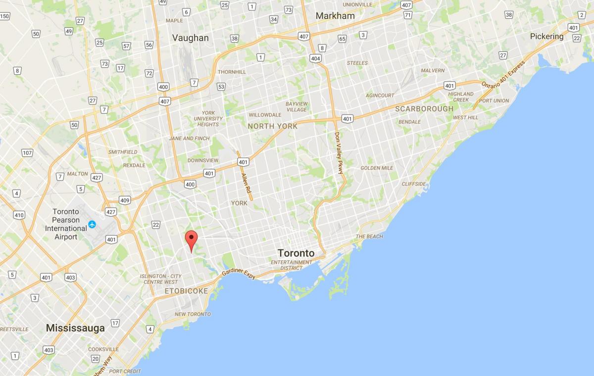 Mapa Kingsway distriktu Torontu