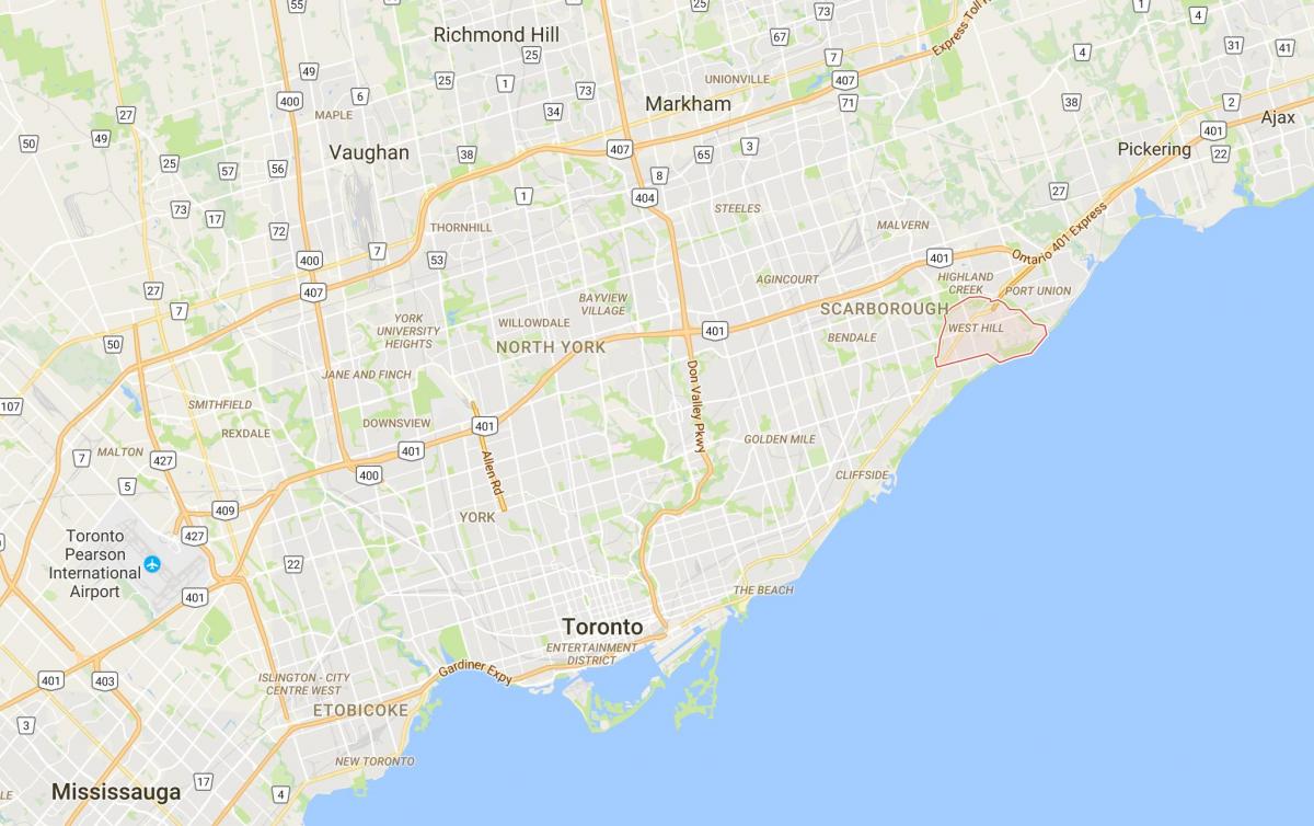 Mapa West Hill distriktu Torontu
