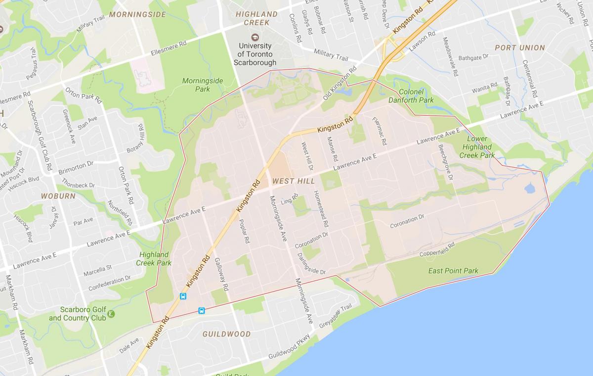 Mapa West Hill susjedstvu Torontu