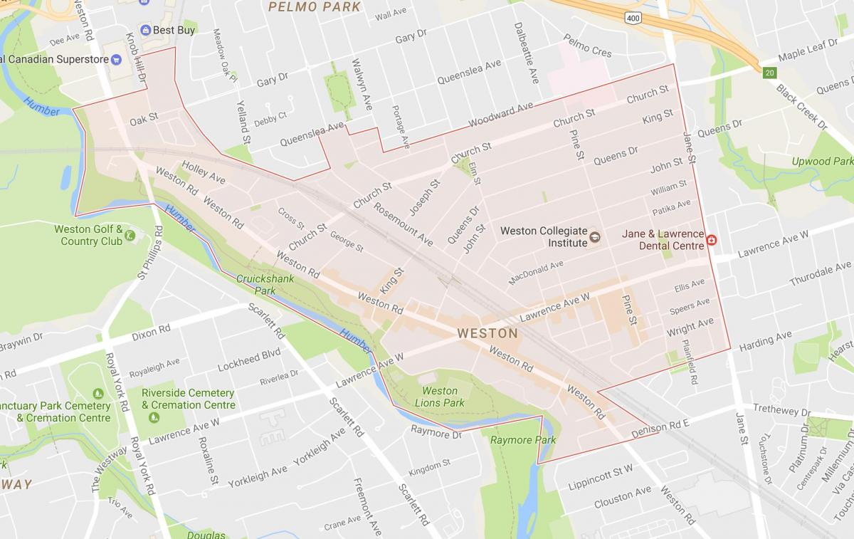 Mapa Weston susjedstvu Torontu