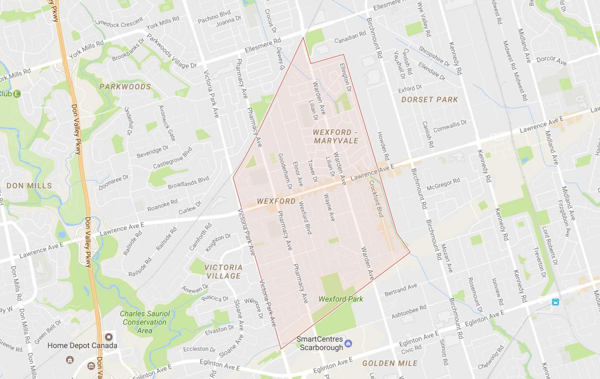 Mapa Wexford susjedstvu Torontu