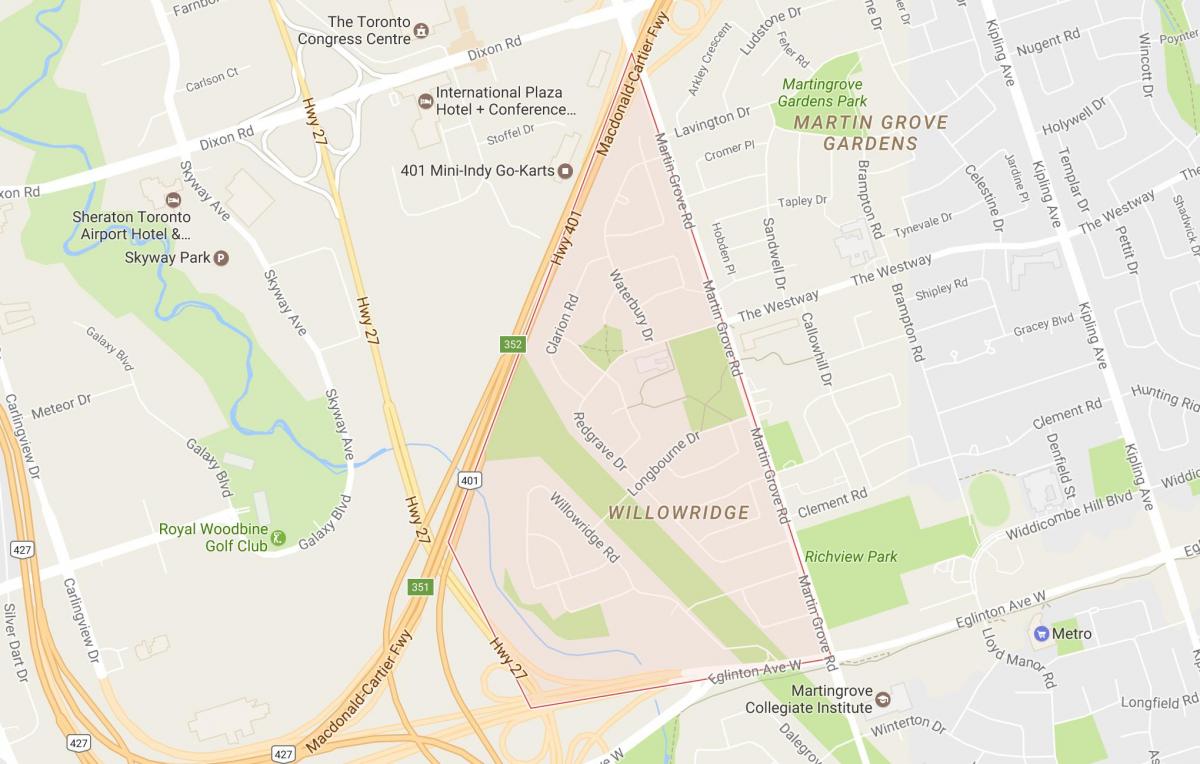 Mapa Willowridge susjedstvu Torontu