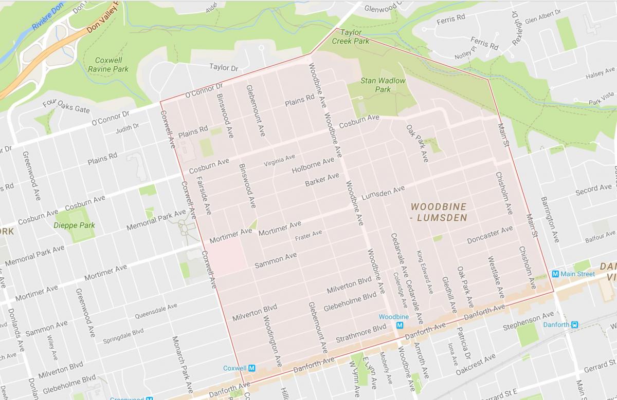 Mapa Woodbine Visine susjedstvu Torontu