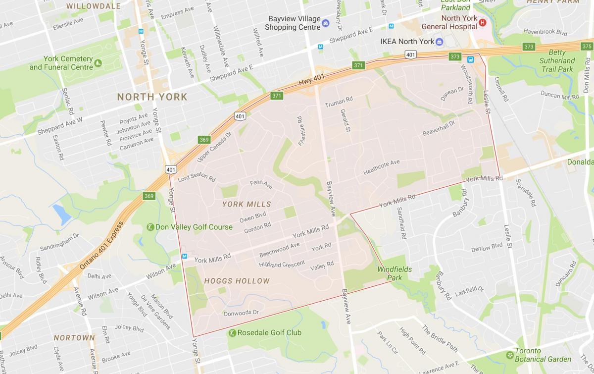 Mapa York Mills susjedstvu Torontu