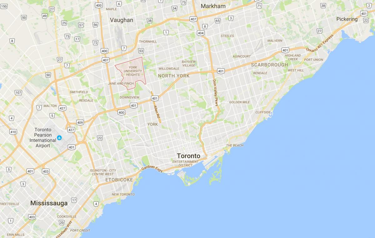 Mapa York Univerziteta Visine distriktu Torontu