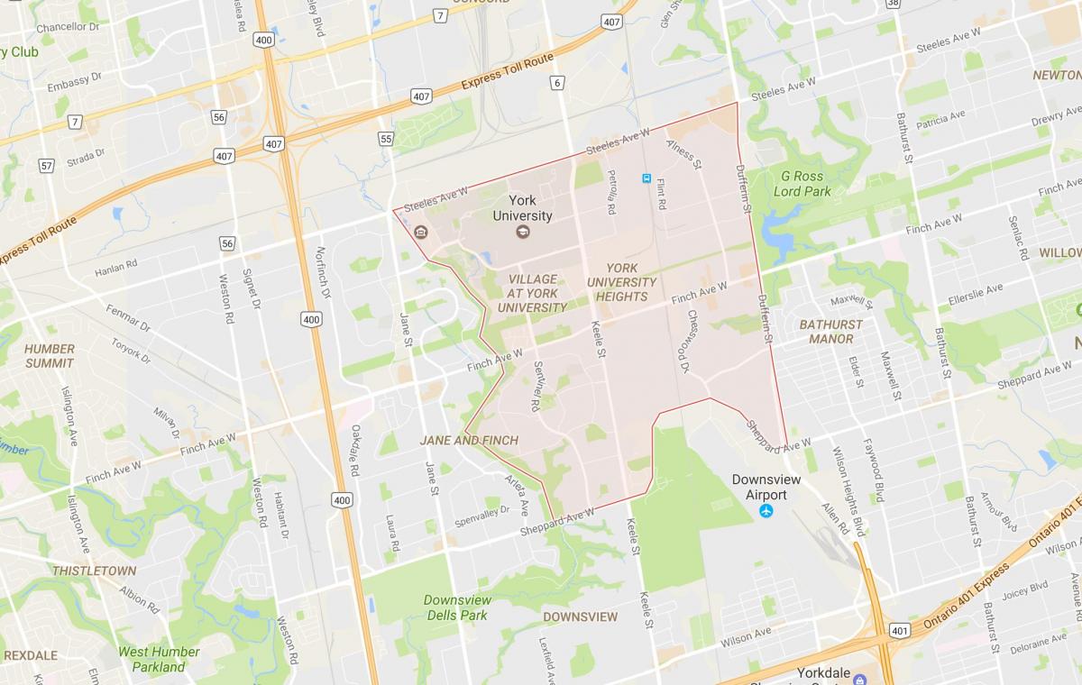 Mapa York Univerziteta Visine susjedstvu Torontu