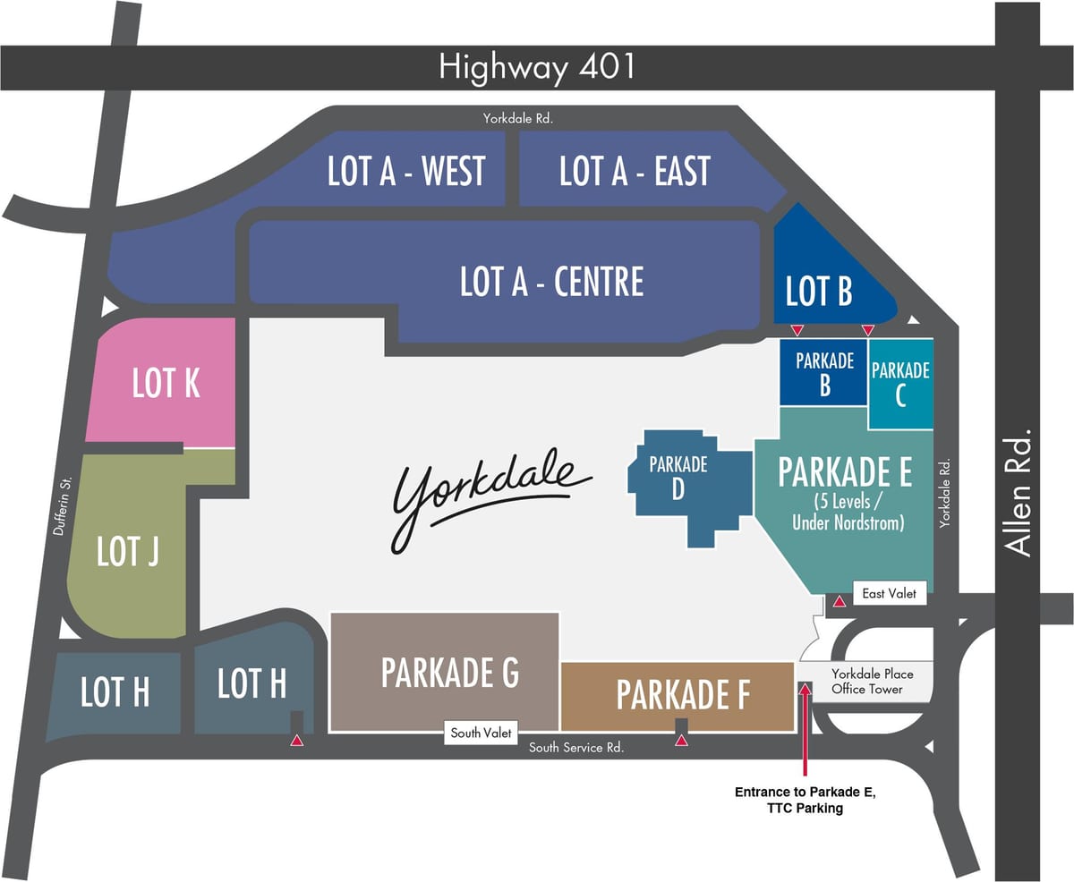 Mapa Yorkdale Šoping Centar parking