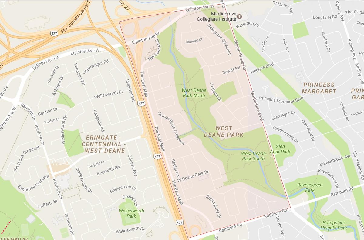 Mapa na Zapad Din Park susjedstvu Torontu