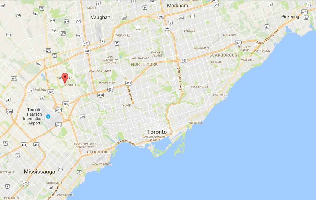 Mapa na Zapad Humber-Clairville distriktu Torontu