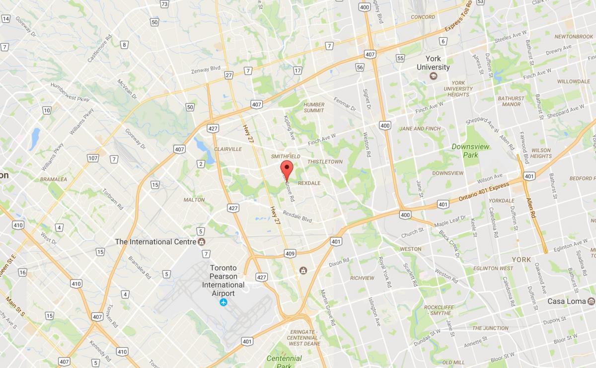 Mapa na Zapad Humber-Clairville susjedstvu Torontu