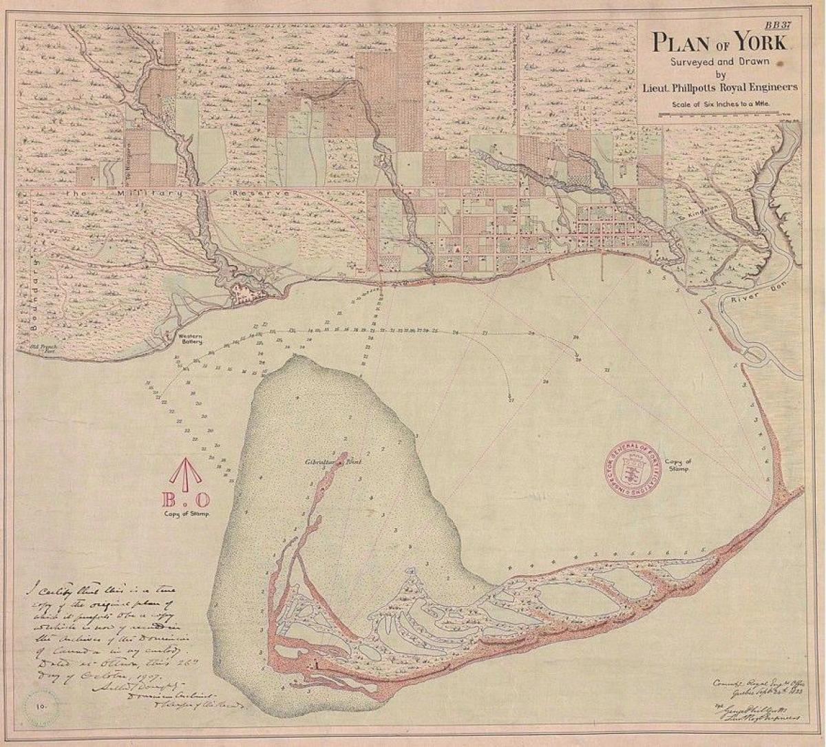 Mapa zemlju York Torontu 1787-1884