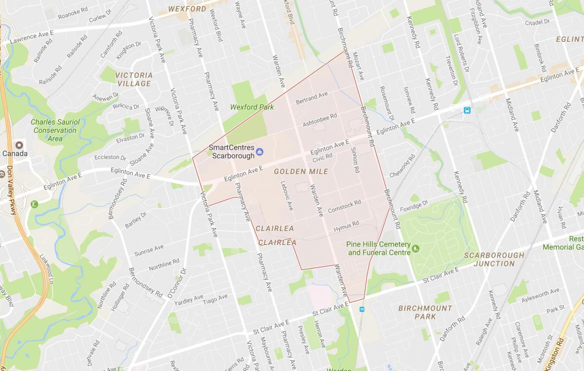 Mapa Zlatni Milje susjedstvu Torontu