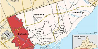 Mapa Etobikoku distriktu Torontu