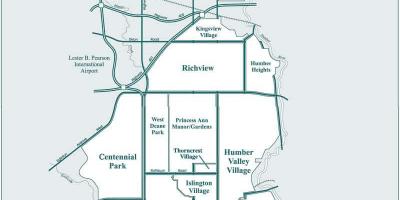 Mapa Etobikoku susjedstvu Torontu