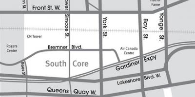 Mapa na Jug Jezgro Torontu