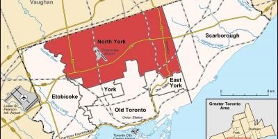 Mapa na Sjever York Torontu