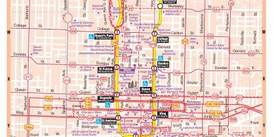 Mapa Metroa stanici u centru grada Torontu